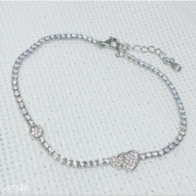 Gelang Tangan Solitare Love Perak 925 Lapis Mas Putih - GT148 Anak Remaja Dewasa