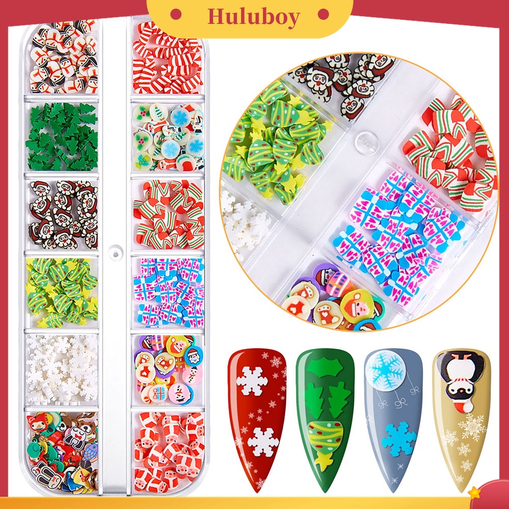 Huluboy Huluboy♡ 1 Kotak Dekorasi Nail Art 3D Bahan Polimer Desain Natal Untuk Wanita