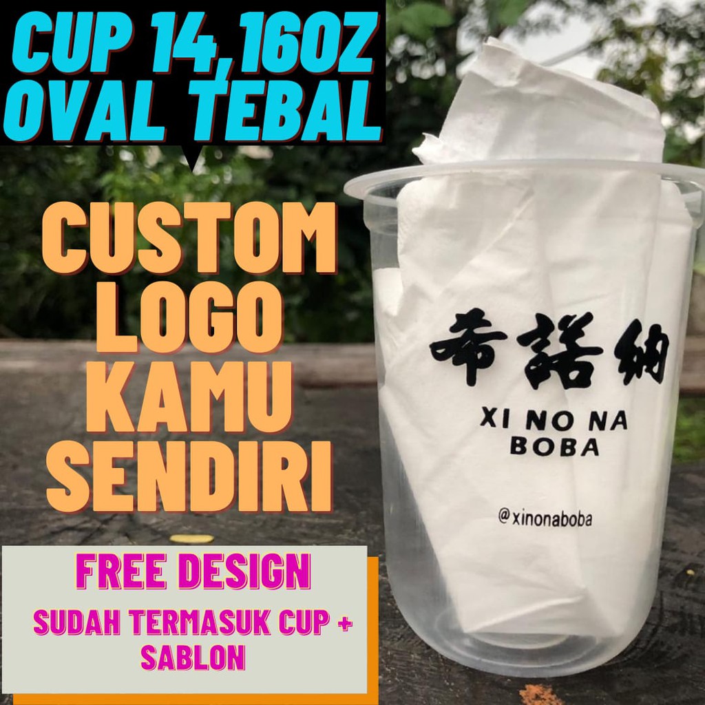 SABLON CUP OVAL 16OZ CUP 14OZ 12OZ CUP MINUMAN CUSTOM CUP PLASTIK CUP PRINTING