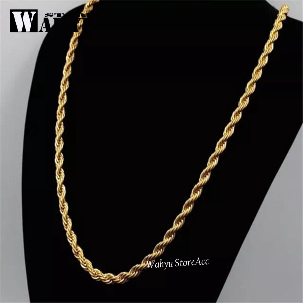 Kalung Pria dan Wanita Titanium Warna Emas dan Perak Titanium Motif Tambang Perhiasan Kualitas Premi