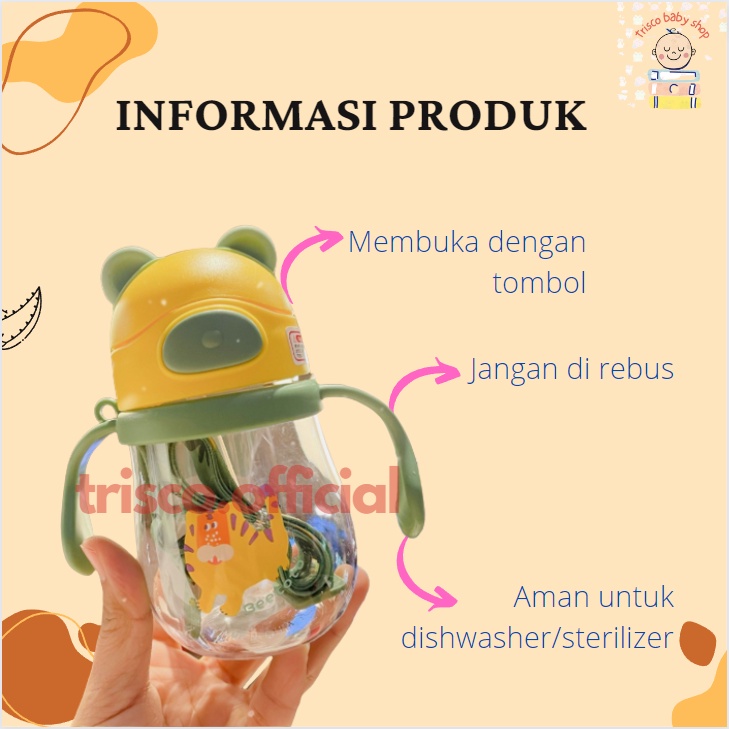 Botol Minum Anak/Karakter rabbit Bear Tutup Clip botol Kartun 250ML/Botol Jerami Anak/