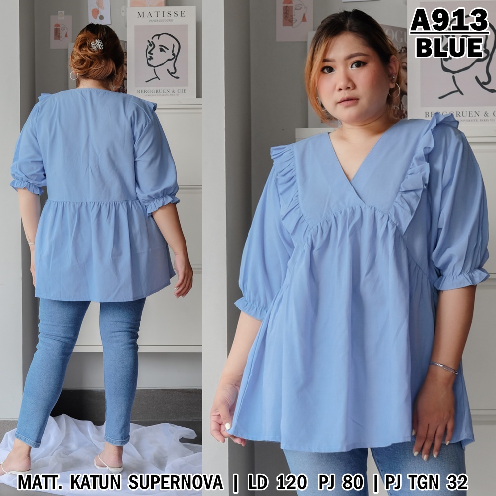 UNION11 - ATASAN JUMBO WANITA LD 120 / BLOUSE WANITA JUMBO / ATASAN JUMBO XXXL WANITA / BAJU JUMBO WANITA FATIN-BLUE