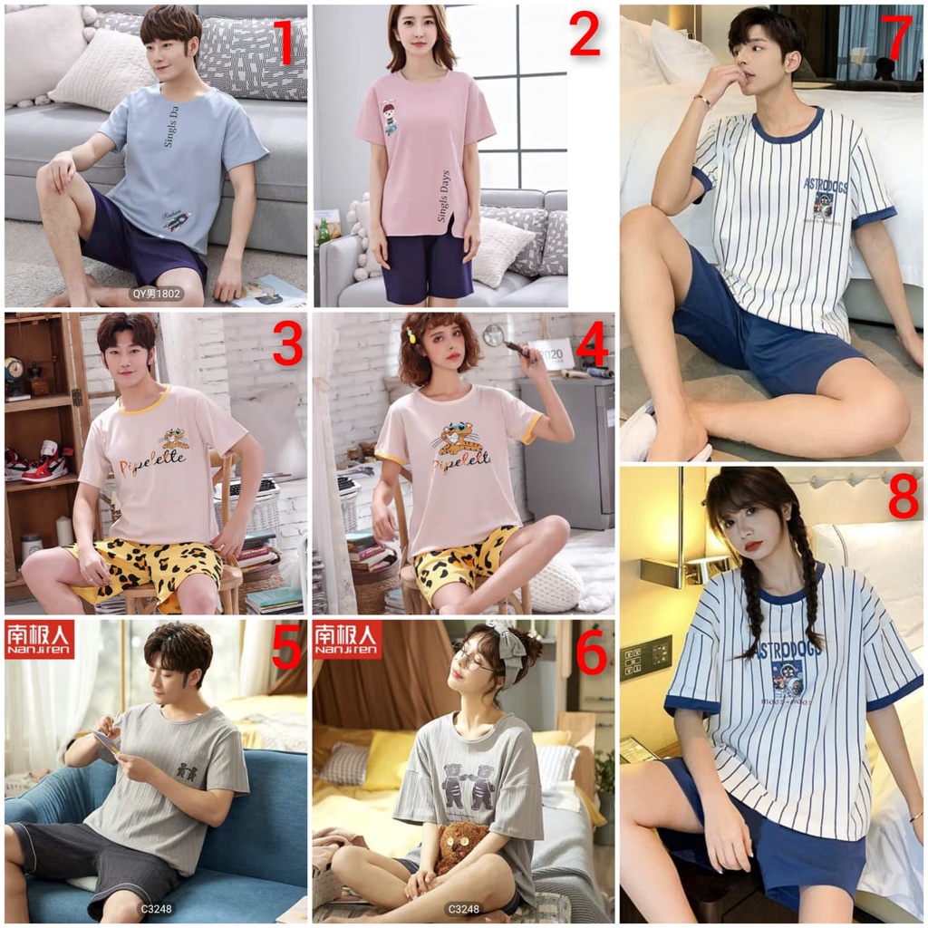 Baju tidur piyama lengan pendek celana pendek bahan kaos import HPcouple