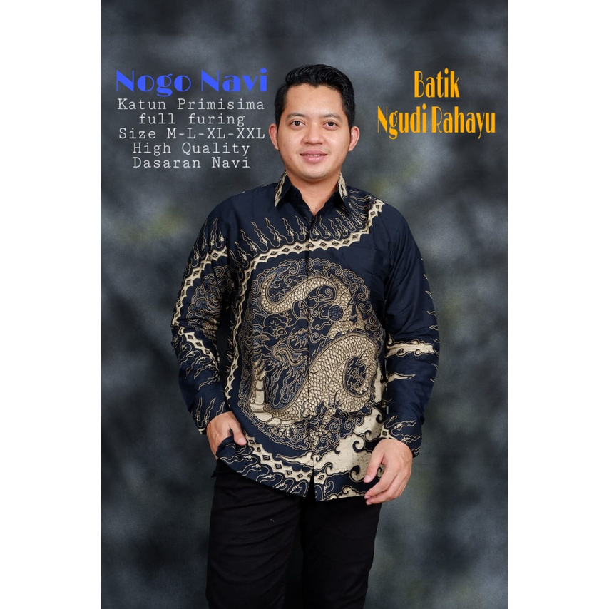 NOGO NAVY BAJU kemeja batik pria lengan panjang terbaru ORIGINAL  PENDEK modern PREMIUM