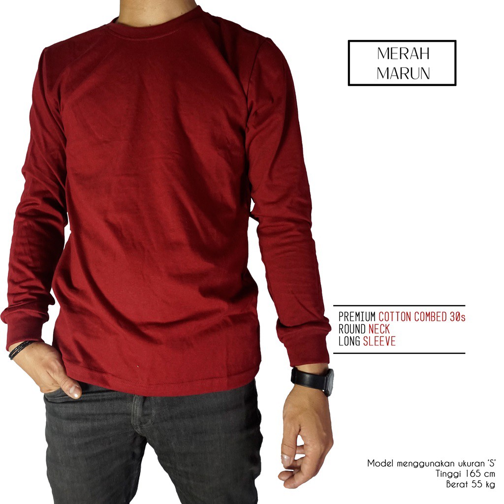 Naga Clothing Baju  Kaos Polos  Merah  Marun  Lengan Panjang 