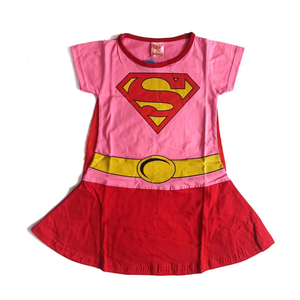 Kostum Anak Perempuan Pink Merah Dress Karakter Superhero Cosplay Karnaval