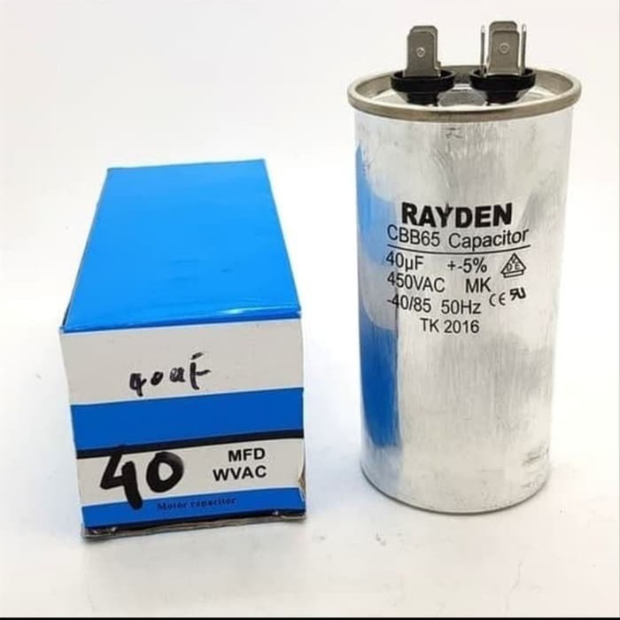 New capasitor alumunium rayden cbb65 40uf 450vac capacitor ac 1.5pk bagus