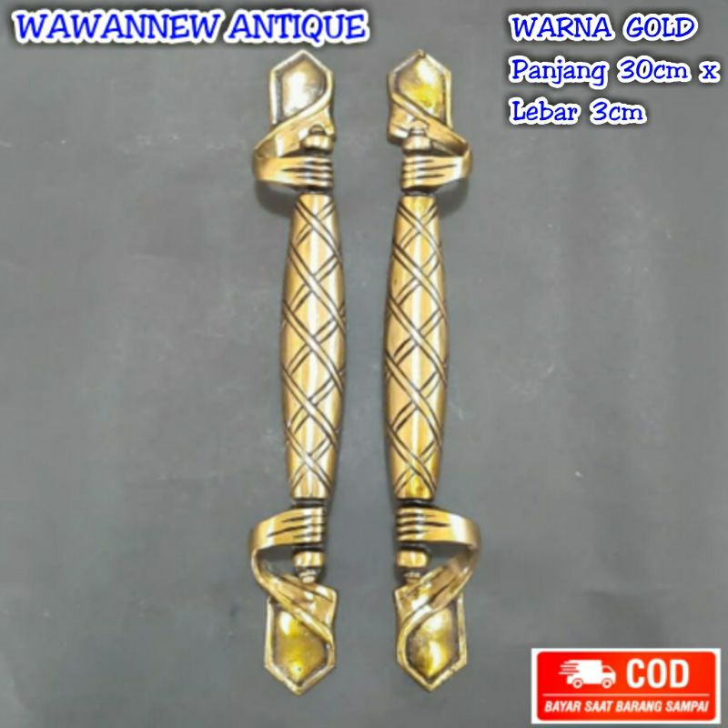 Handle Pintu / Gagang Pintu Rumah Pagar Kuningan Motif Ukir 30cm