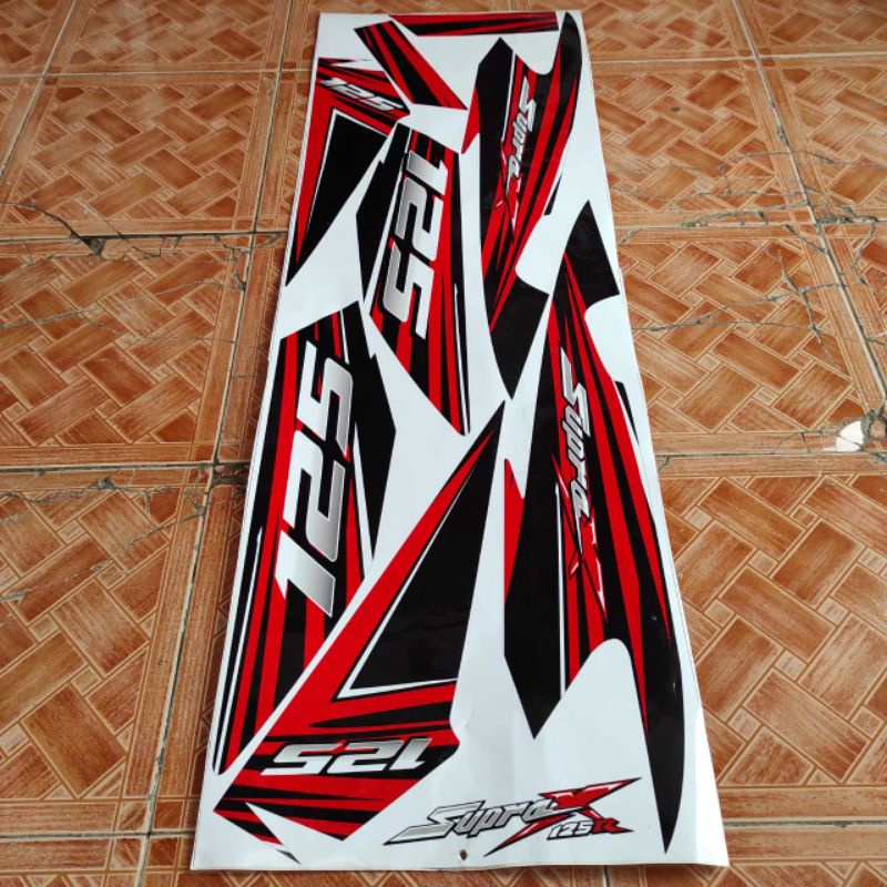 Striping sticker supra x 125 wave grafis merah hitam variasi motor modifikasi