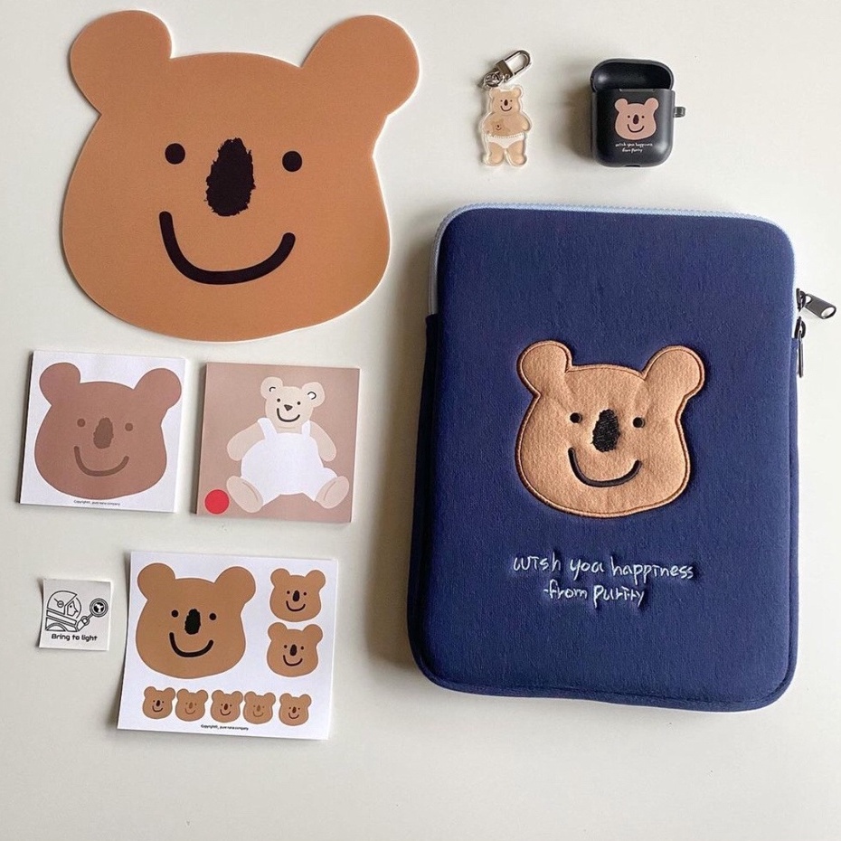 Sleeve Pouch Sarung Tas Bag Case Ipad Tab Tablet Macbook Air Pro Laptop Asus Acer Lenovo HP Huawei 11 12 13 14 15 inch Motif Gambar Koala Bear Beruang Warna Biru Navy Lucu Cute Murah Korean Model