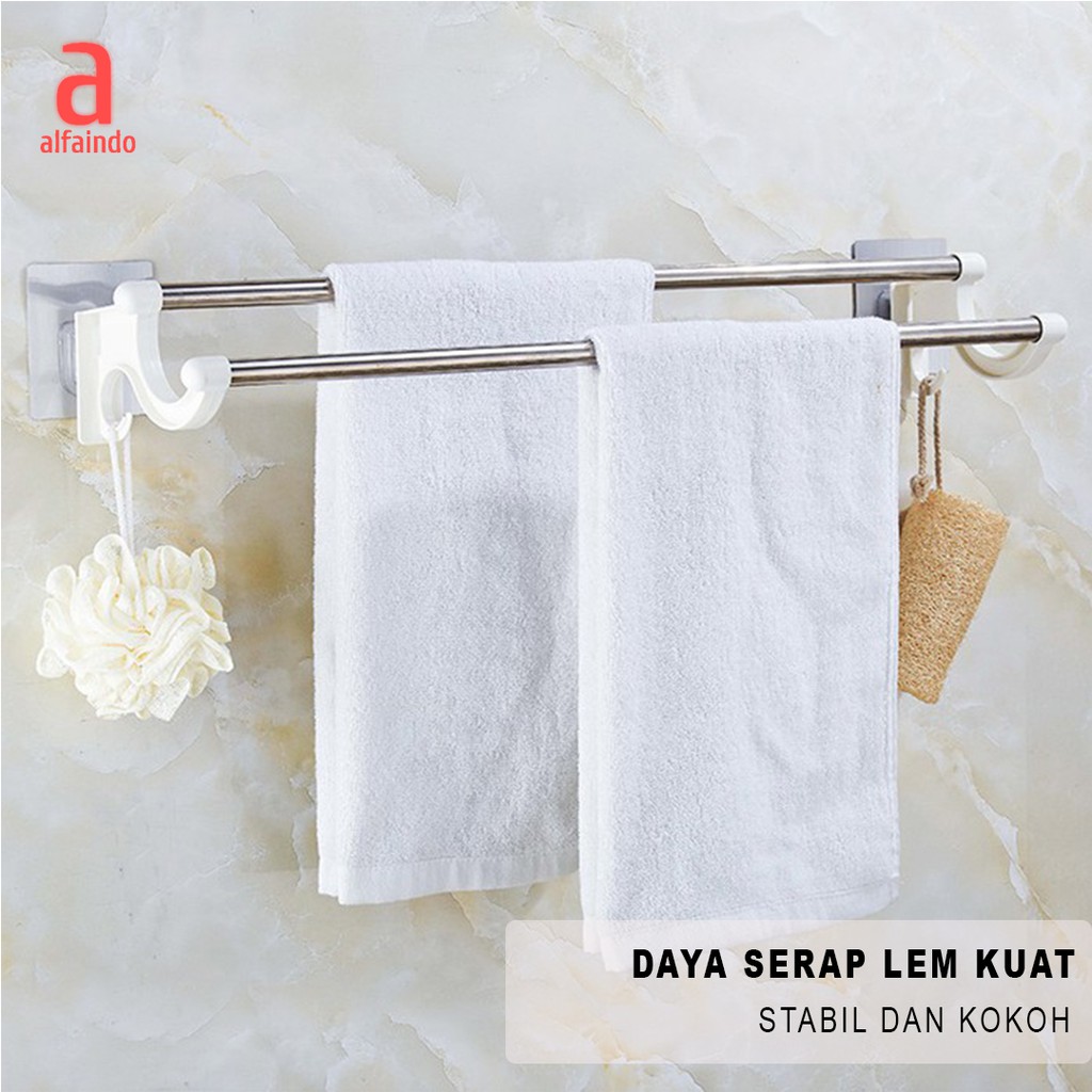 Alfaindo Gantungan Baju Handuk Kamar Mandi Serbaguna Stainless GB007 Kuat Murah  Putih