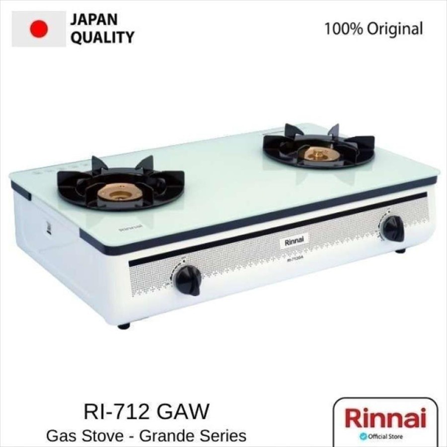 Rinai Kompor Gas Rinnai 2 Tungku Kaca RI-712 GAW RI712 GAW RI 712 GAW