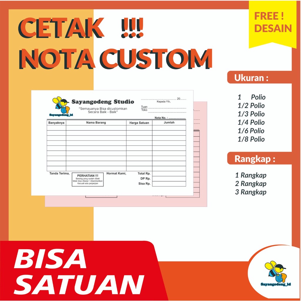 

BISA SATUAN Cetak Nota Bon Faktur Surat Jalan Kwitansi CUSTOM 3ply rangkap