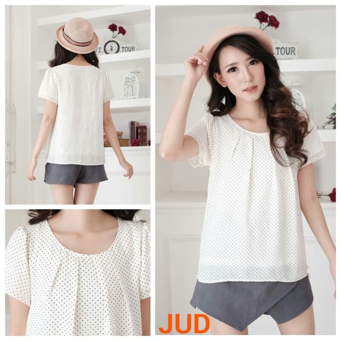 Baju Branded BomFash- White Blouse - Atasan Wanita Putih Lengan Pendek