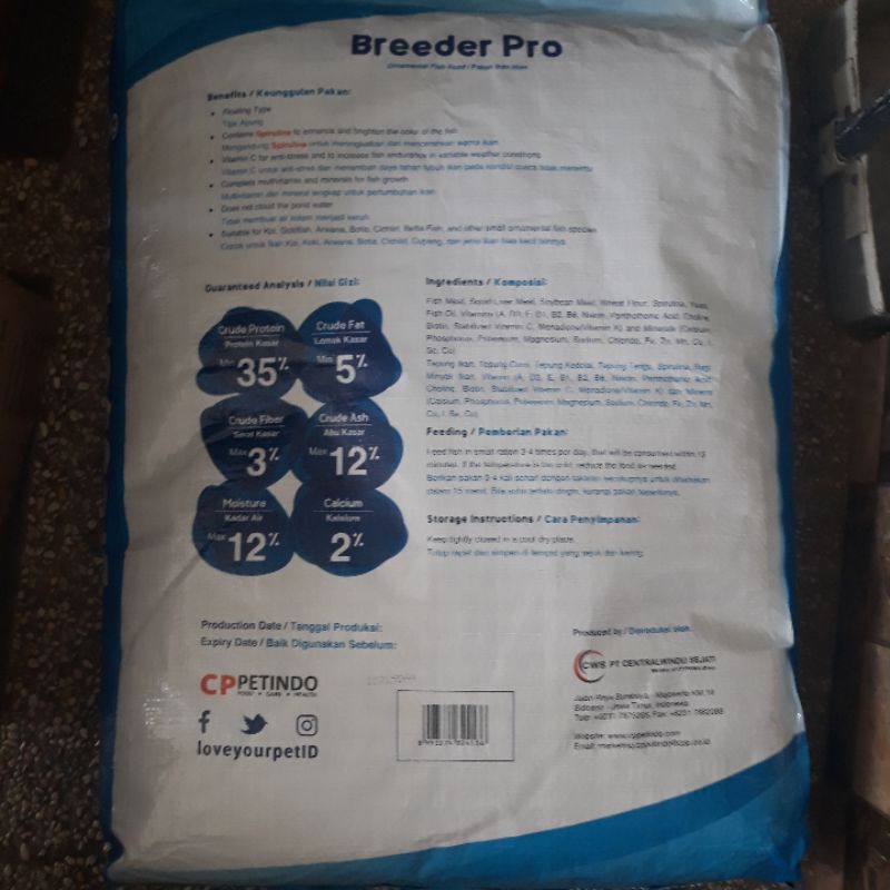 Breeder Pro kemasan 10kg, pakan/makanan ikan