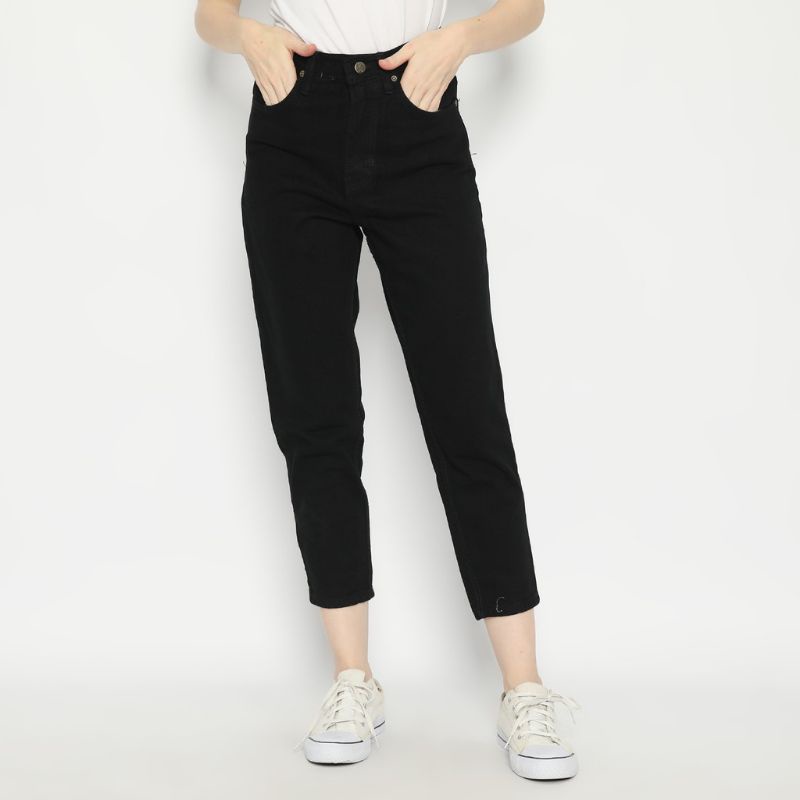 Celana Boyfriend High Waist Jeans Wanita Hitam - Logo Jeans
