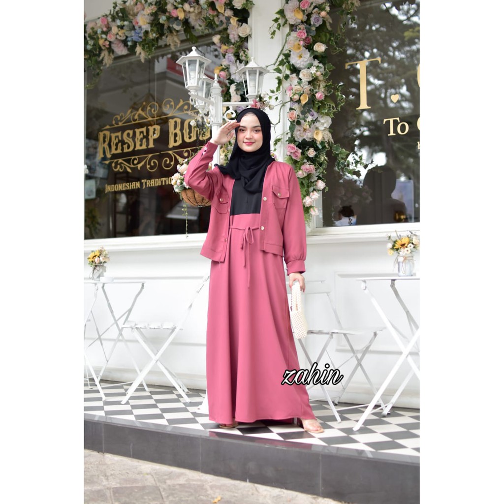 Set dress + outher aqila dan shaliha saliha ori zahin terbaru muslimah terkini ngajar kuliah baju seragam formal resmi