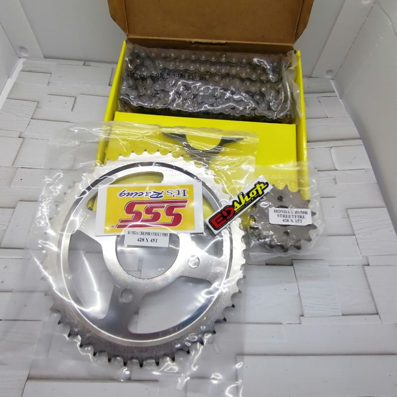GER SET SSS 428H CB150 15/45 CHAINKIT 428 Rantai HITAM CBR 150 CBR150 OLD NEW TEBEL GEAR GIR BAJA