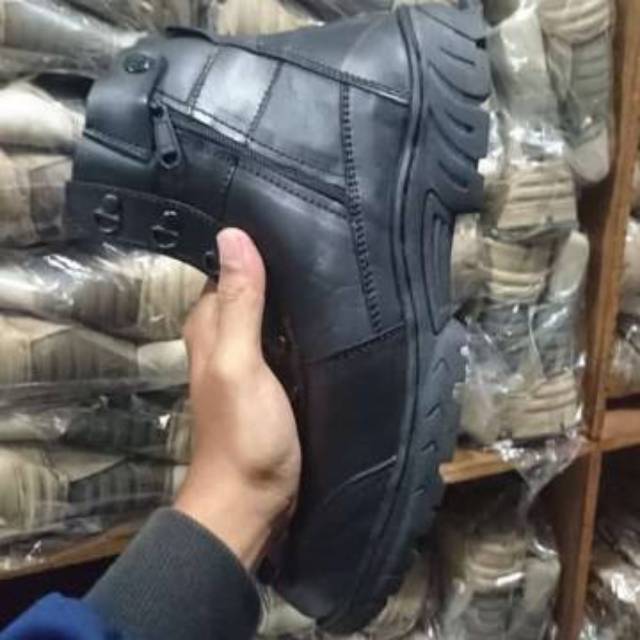 BIG PROMO | SEPATU SAFETY KULIT ASLI BOOTS PRIA RESLETING POLISI TNI PDH KUAT TERMURAH CROC JP