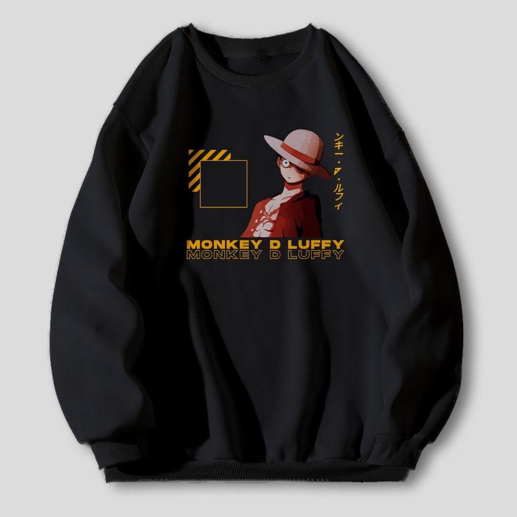 ANIME SWEATER PRIA OVERSIZE MONKEY D LUFFY ONE PIECE // ATASAN PREMIUM SIZE M TO XXL // CREWNECK COWOK FLEECE TEBAL HALUS KECE TERBARU,