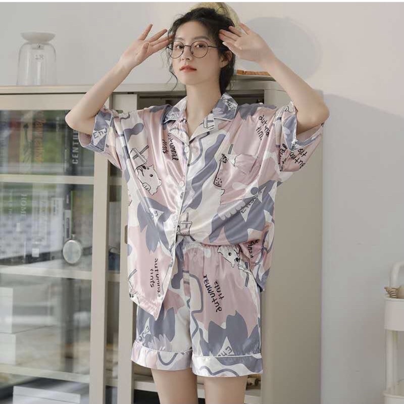 Piyama satin import / baju tidur wanita / piyama ice silk sutera-Animal boba