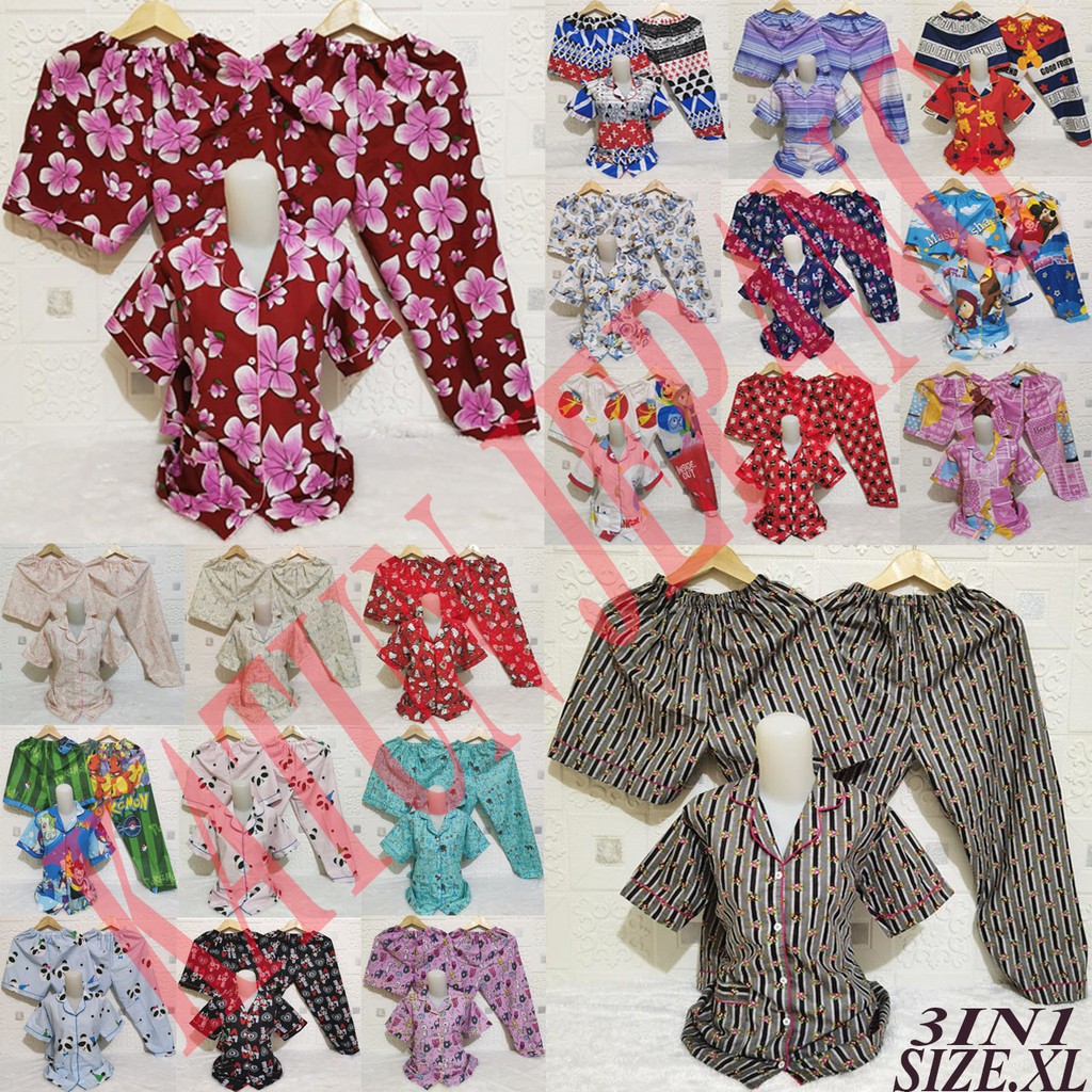 ISANNY PIYAMA SET 3IN1 SIZE.XL/PIYAMA BUNGA 3 IN 1/KATUN JEPANG/READY STOK/REAL PICT