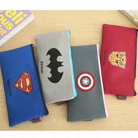 Tempat Pensil GEPENG LOGO SUPERHERO / Tempat Alat Tulis Motif Superheroes / Tepak Pensil Super Hero