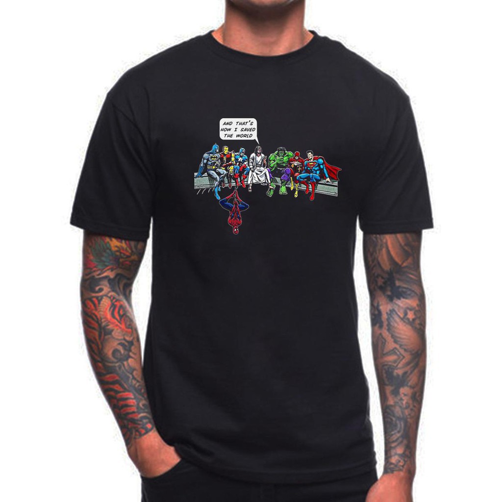 jesus and superheroes t shirt