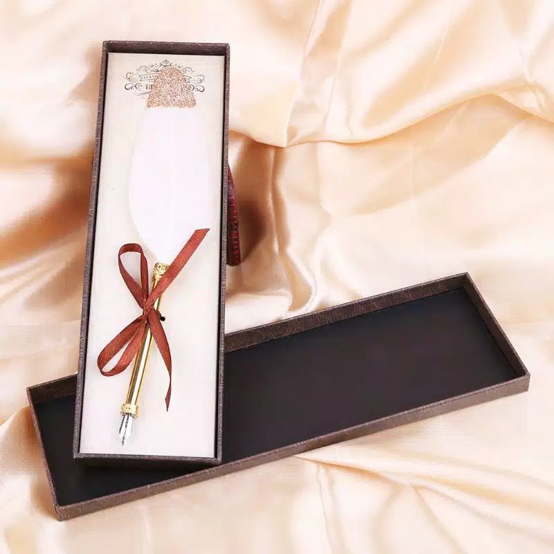 

pulpen fountain retro vintage pen bulu putih gold