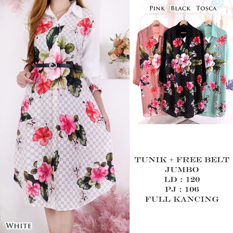 Kemeja Tunik Bunga Jumbo Import #Tj45