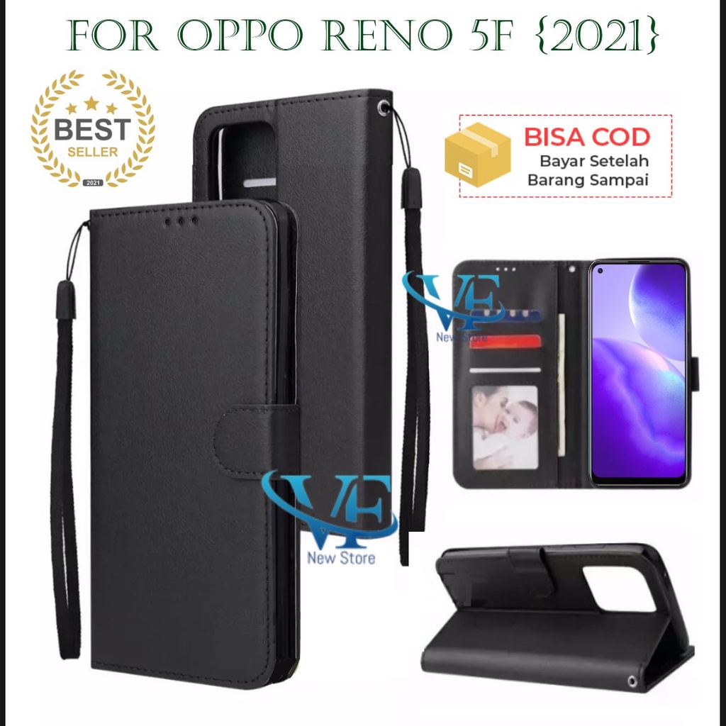 CASE LEATHER FOR OPPO Reno5 F {2021} FLIP COVER  WALLET STANDING CASING DOMPET