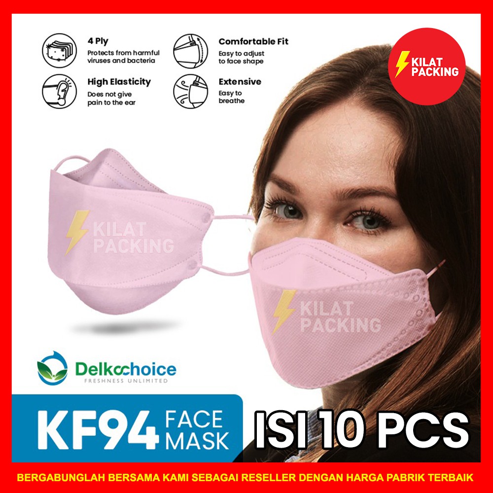 MASKER KOREA KF94 / KF94 MASK WARNA PINK PREMIUM 4 PLY (TALI SENADA) TERMURAH ISI 10 PCS