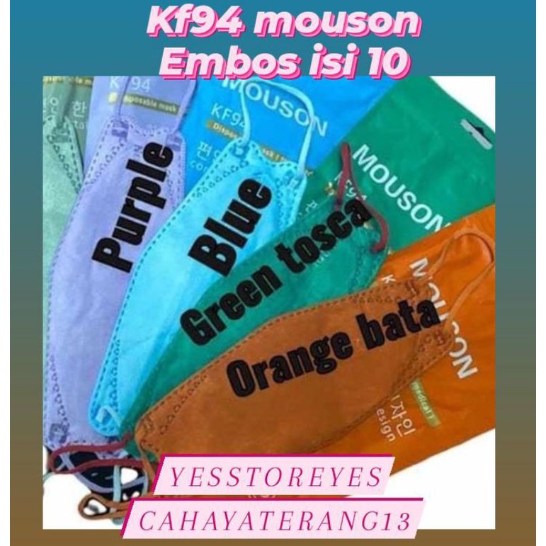 READY STOK MASKER KF94 KF WARNA MOUSON EMBOS BORU MUDA SKY BLUE, ORANGE BATA, GREEN TOSCA TALI MERAH