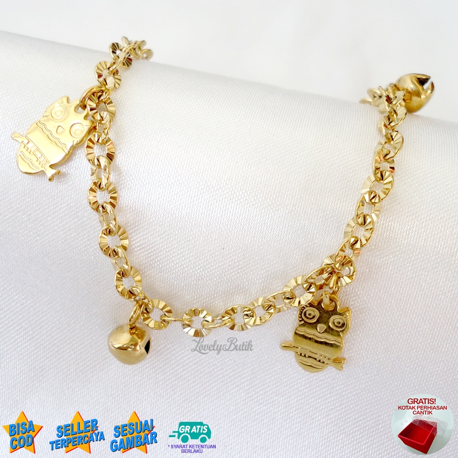 Lovelybutik Gelang Anak Perempuan Titanium Asli Anti Karat Gelang Tangan Anak Burhan Kecil Krincingan Rantai Nori Donat Ukuran 15 Cm BONUS TEMPAT PERHIASAN