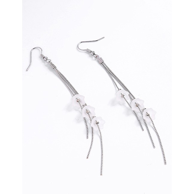 LRC Anting Gantung Fashion Silver Acrylic Flower Tassel Earrings F94053