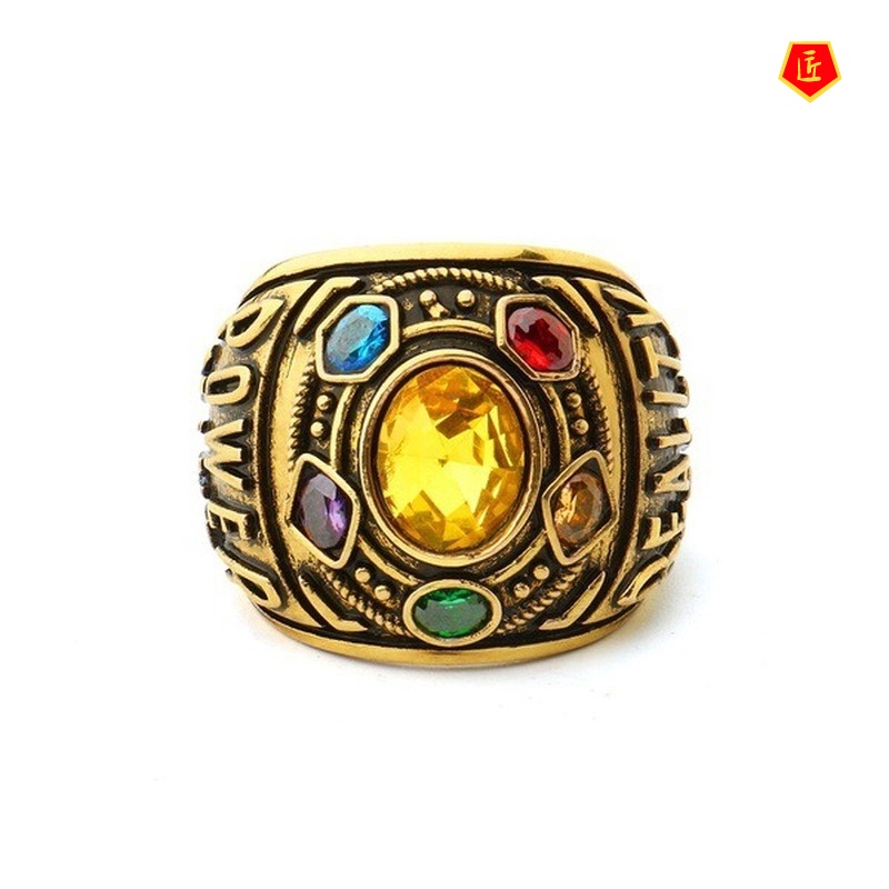 [Ready Stock]New Creative Six Gem Rings Vintage Gold