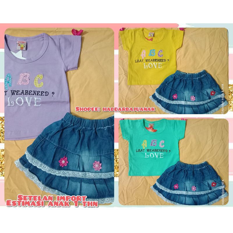 Baju Anak Setelan Anak Rok Jeans Import Pakaian Set Anak Usia 1 Tahun