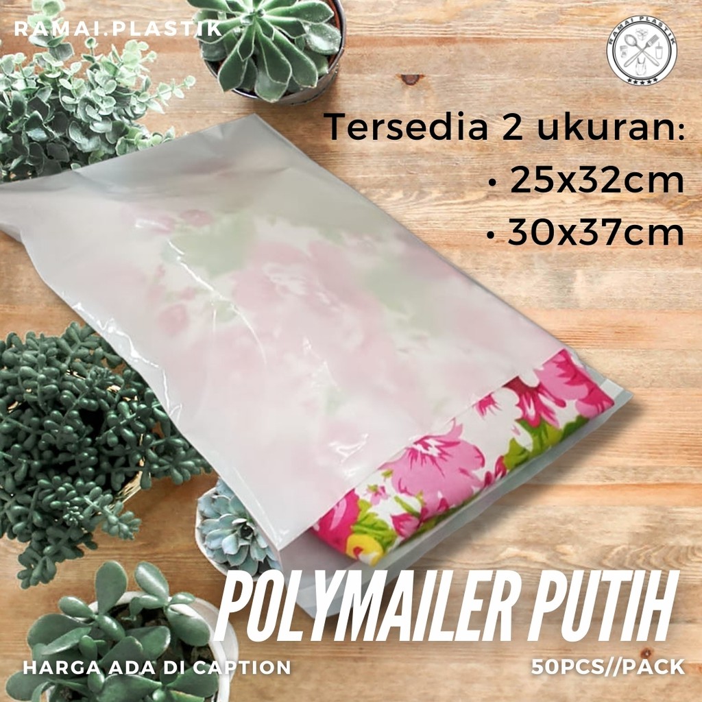 

Plastik Polymailer/ packaging putih (ada perekatnya) isi 50pcs perpak