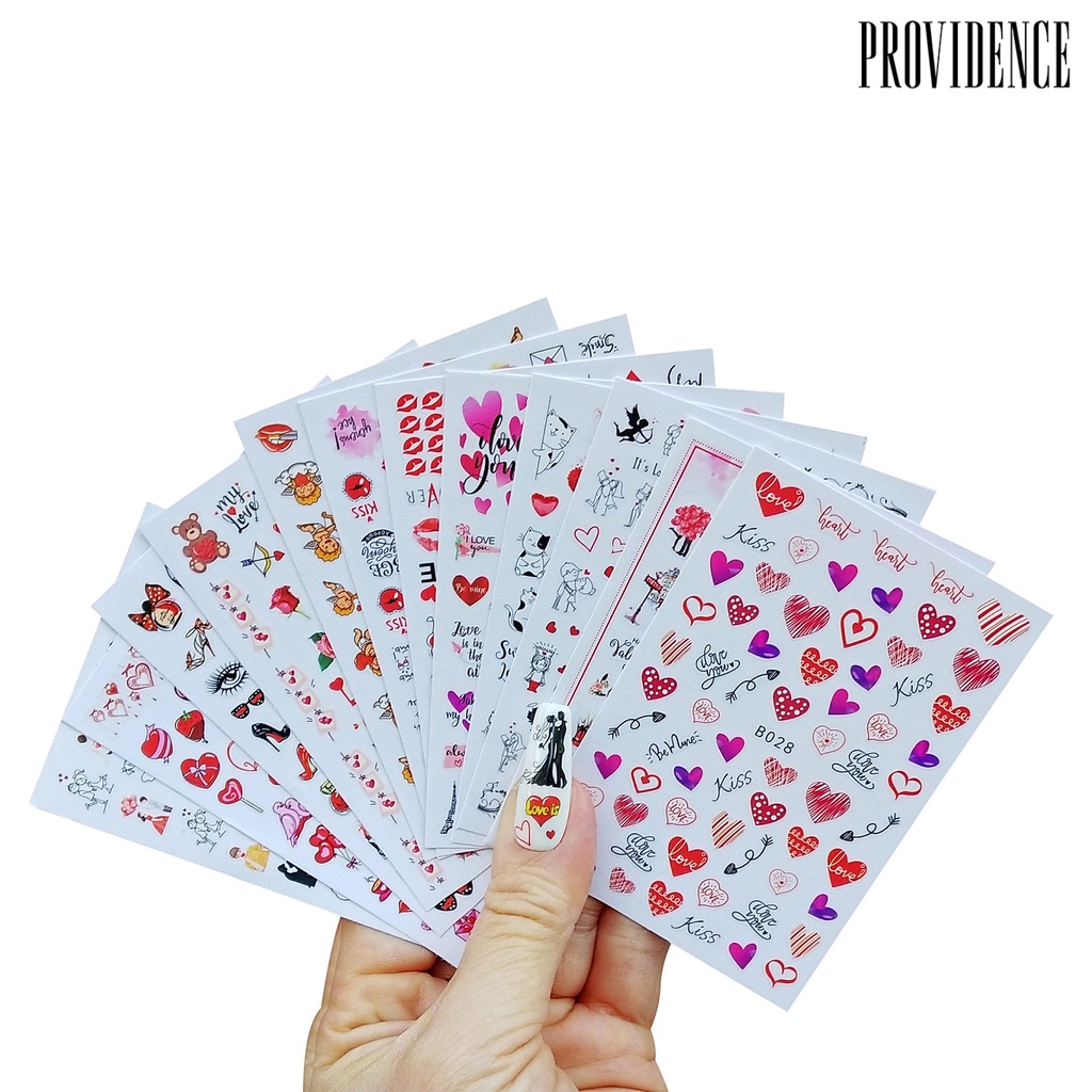 12pcs / Set Stiker Kuku Desain Saturation Valentine Tidak Pudar Dengan Perekat Untuk Manicure