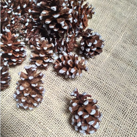 Bunga Pinus Glitter Silver/Bunga Hiasan Natal/Pinus Salju/Biji Pinus Bersalju/Bunga Pinus Glitter