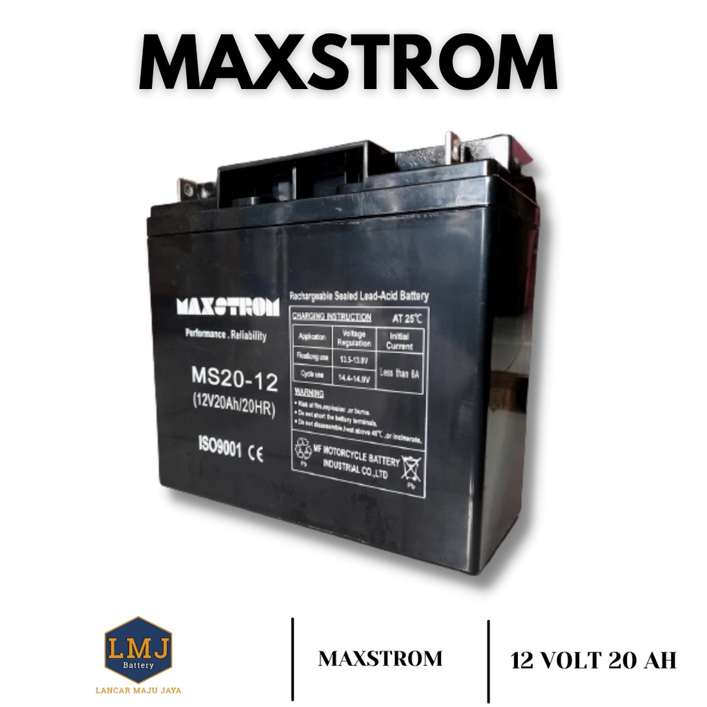 Aki Baterai UPS Deep Cycle Maxstrom MS20-12 12 V 20 AH MF Maxstrom (Pengiriman khusus P.Jawa )