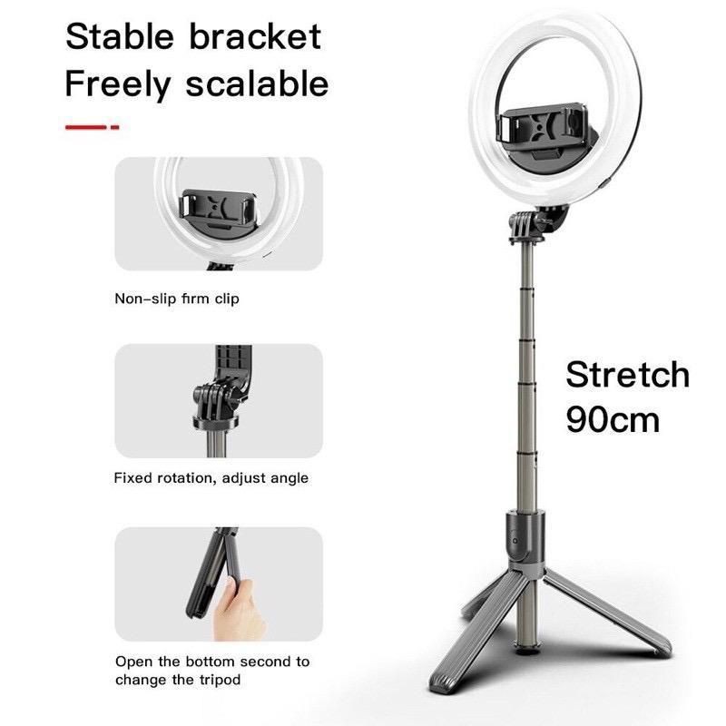 RING FILL LIGHT L07 3in1 bluetooth tripod selfie tomsis tongsis tiktok live streaming 3mode lamp