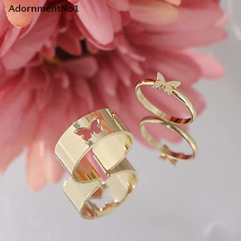 (AdornmentNo1) 2pcs / Set Cincin Butterfly Warna Silver Untuk Pasangan / Pria / Wanita