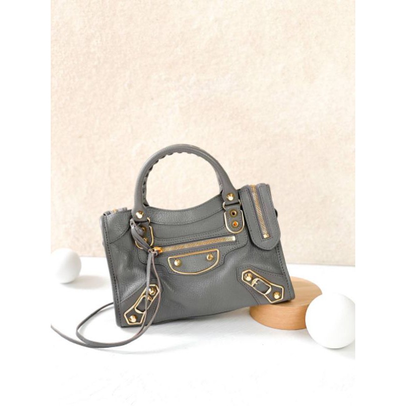 Balenciaga mini Metalic edge in grid acier chevre (Grained Leather) GHW