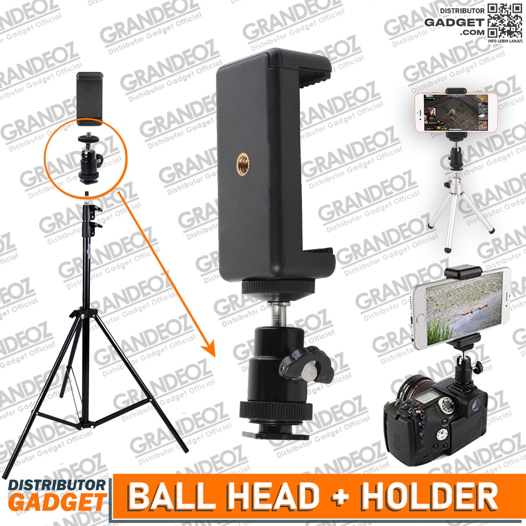 Ball Head Hot Shoe + Holder QM3621 Rotasi 1/4 Tripod Kamera Hotshoe baut Quick Release 360 ballhead