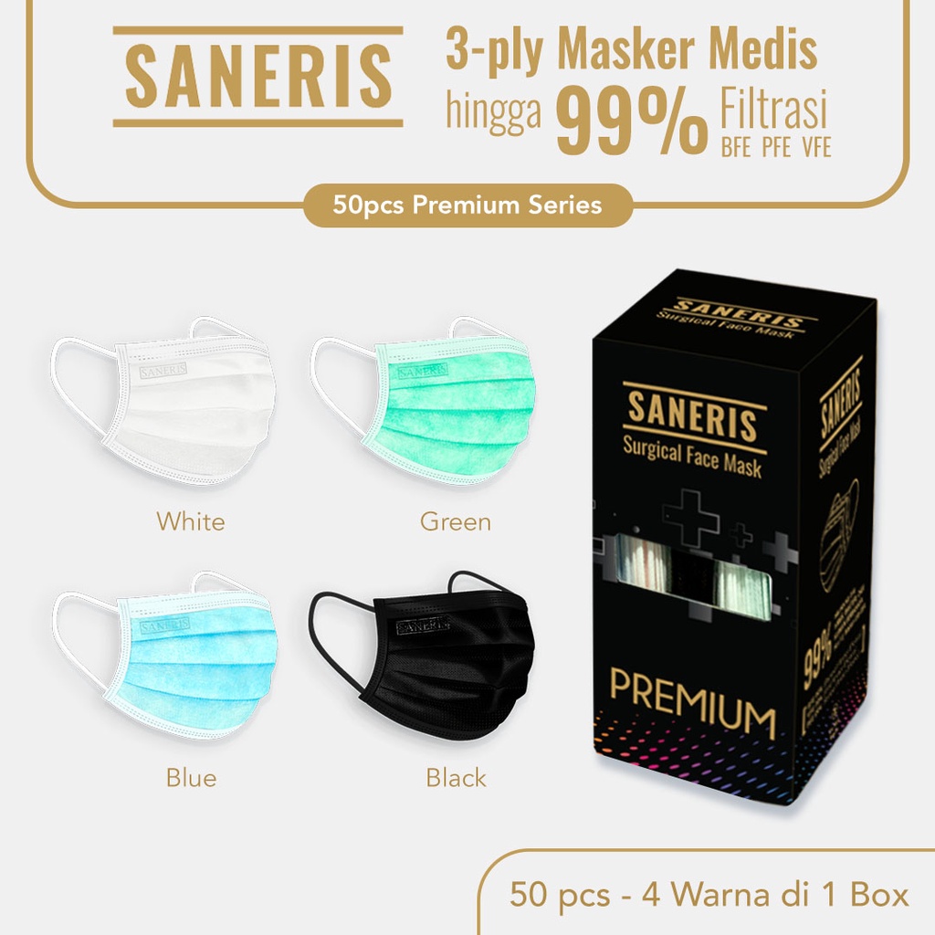 Saneris Masker Medis Premium Earloop 3Ply (1 Box 4 Warna)