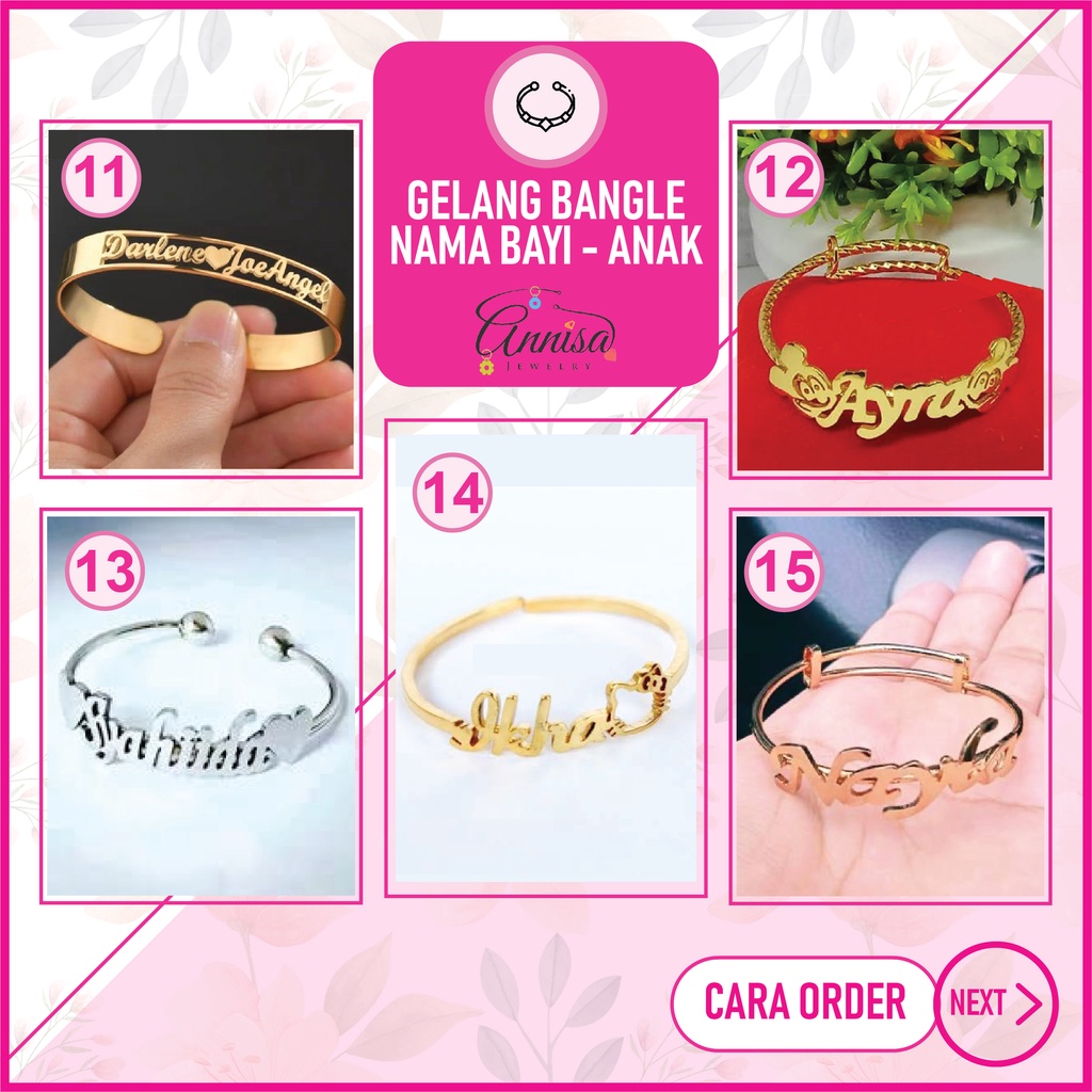 Gelang Nama HK Gold / Silver / Titanium / Stainlees Steel / Besi Putih Annisa Jewelry