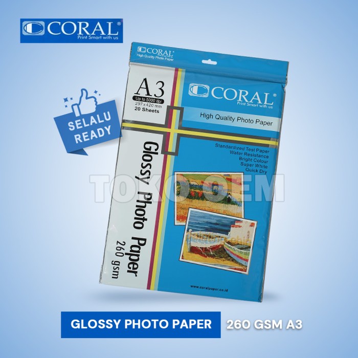 

(DISKON TERMURAH) Glossy Photo Paper Coral A3 260Gsm