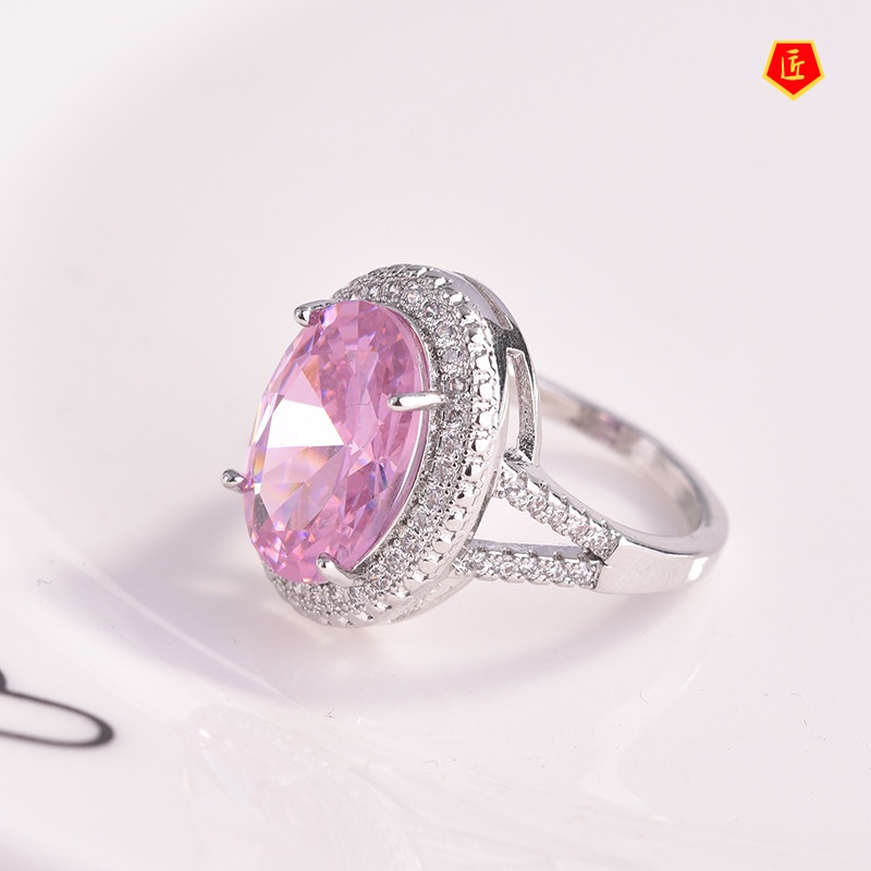 [Ready Stock]Pink Colorful Crystals Micro Rhinestone Ring Elegant Sweet and Simple