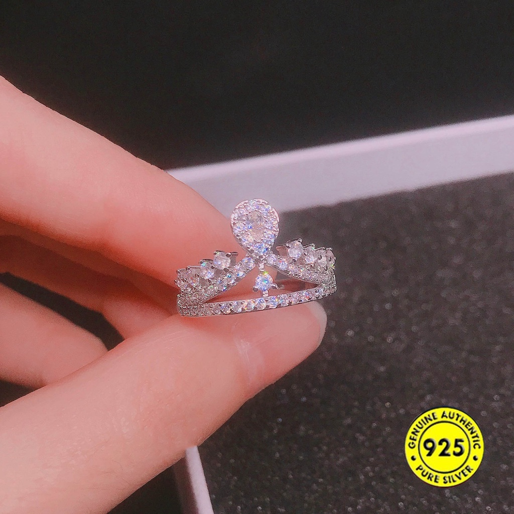 Cincin Bentuk Mahkota Aksen Berlian Penuh Gaya Eropa Dan Amerika Untuk Wanita